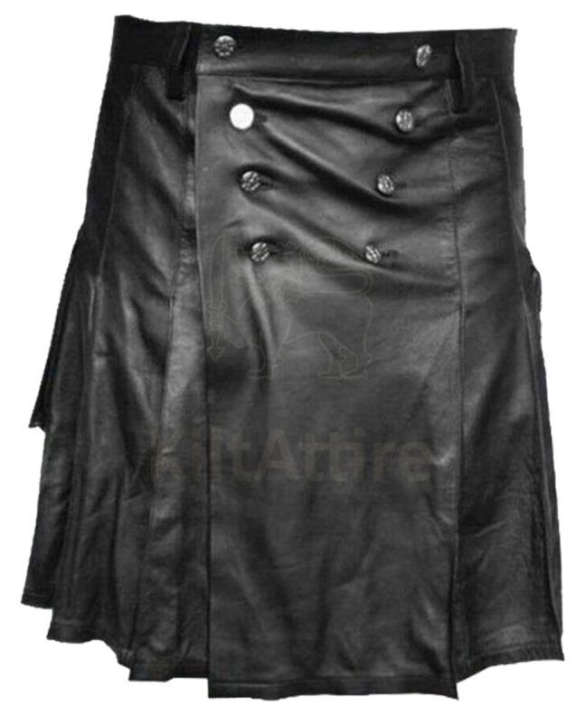 Ample Pleated Leather Kilt For Men 