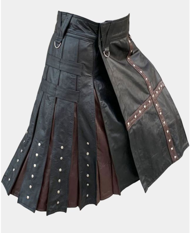 Black and Brown Leather Kilt For Men