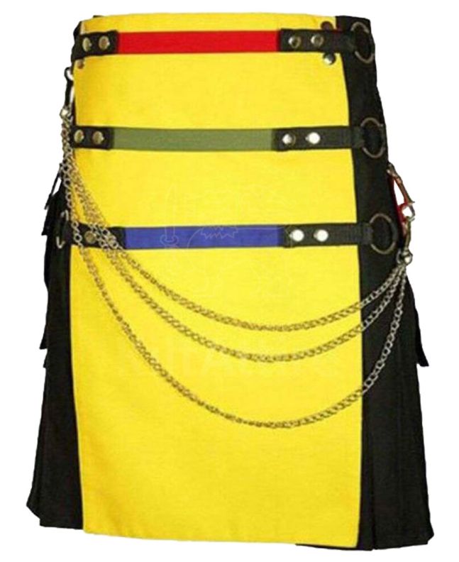 Black And Yellow Fashion Hybrid Utility Kilt