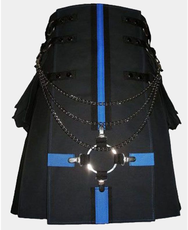 Black Cargo Utility Kilt With Interchangeable Apron