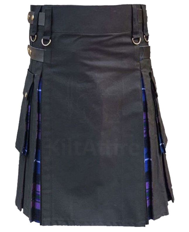 Black Cotton And Pride Of Scotland Tartan Cargo Hybrid Kilt 