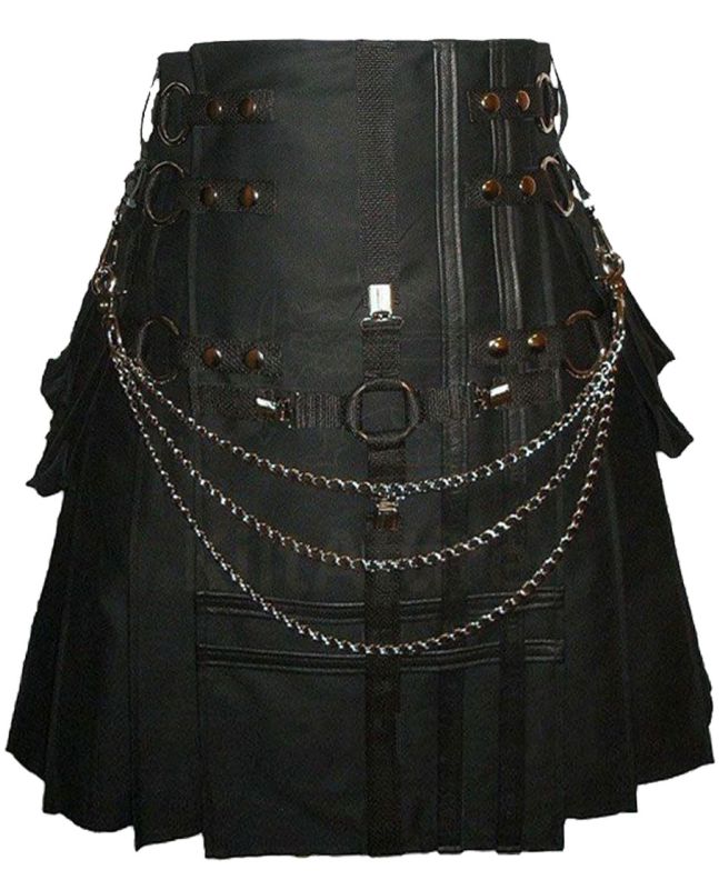 Black Fashion Chain Utility Kilt