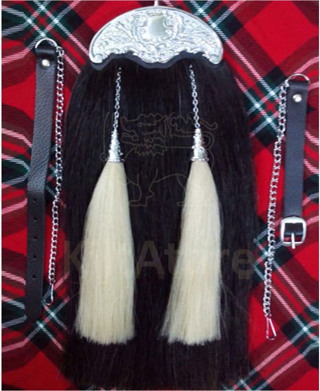 Black Horse Hair Sporran with White Cantle 