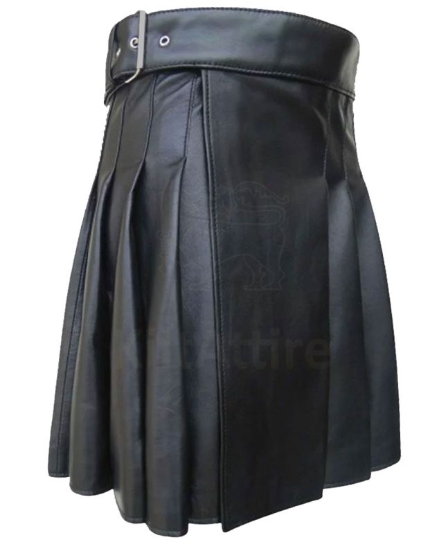 Black Leather Plated Kilt