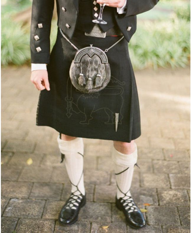 Black Solid Modern Tartan Kilt