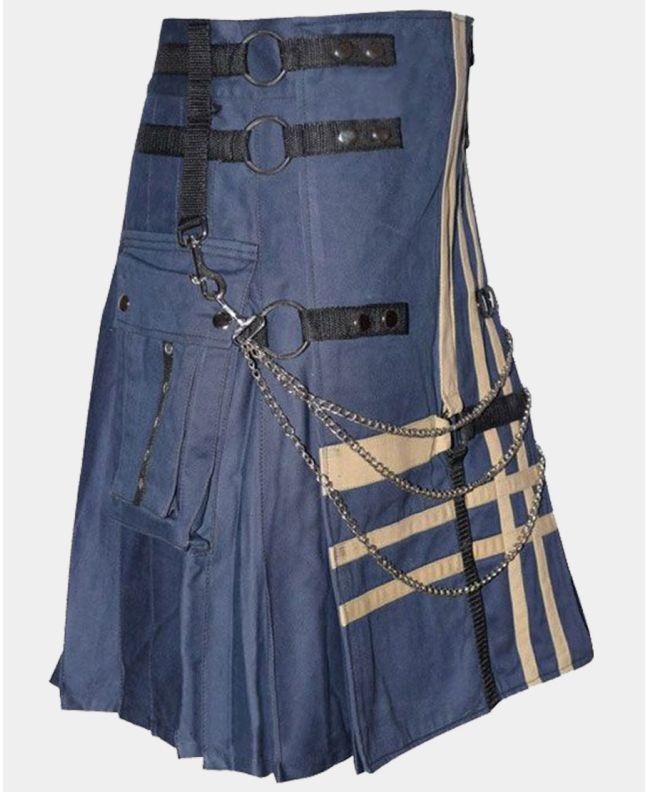 Blue New Fashion Cotton Utility Kilt