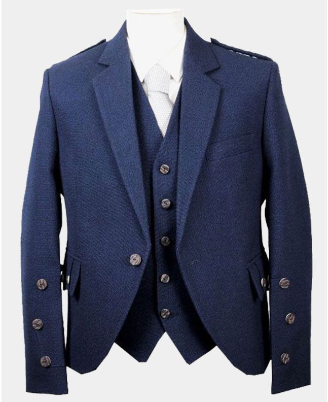 Braemar Blue Wool Tweed Argyle Jacket and Vest 