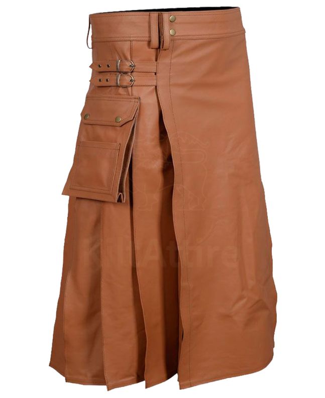 Brown Leather Utility Kilt for Men