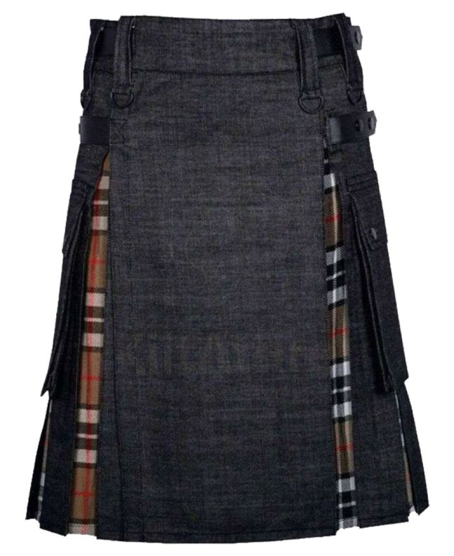 Campbell Tartan Black Denim Hybrid Utility Kilt
