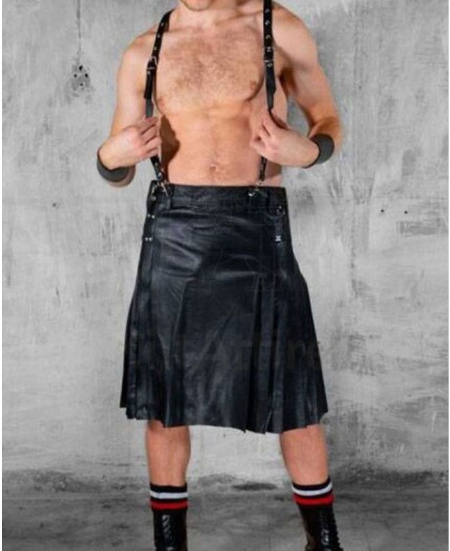 Fashionable Black Leather Kilt for Mens