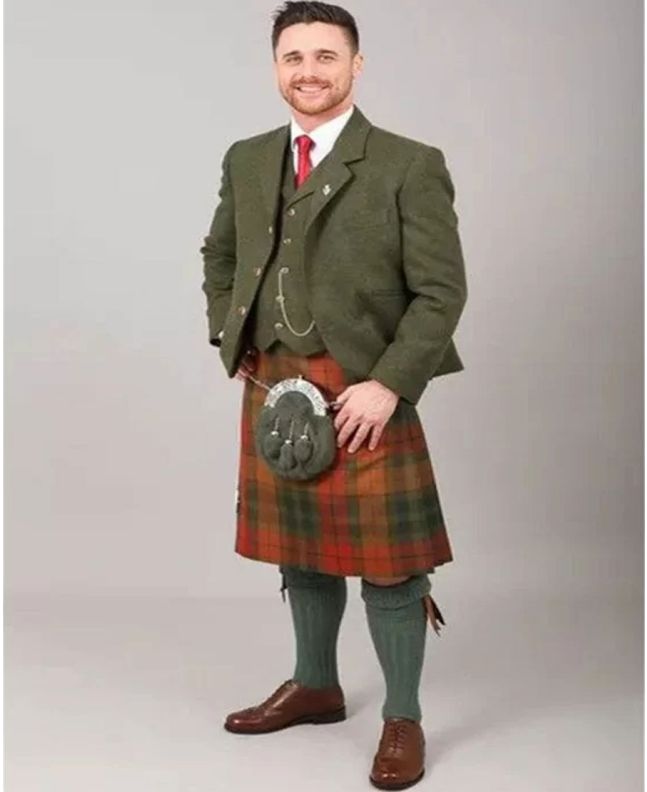 Forest Green Tweed Jacket Kilt Outfit For Men