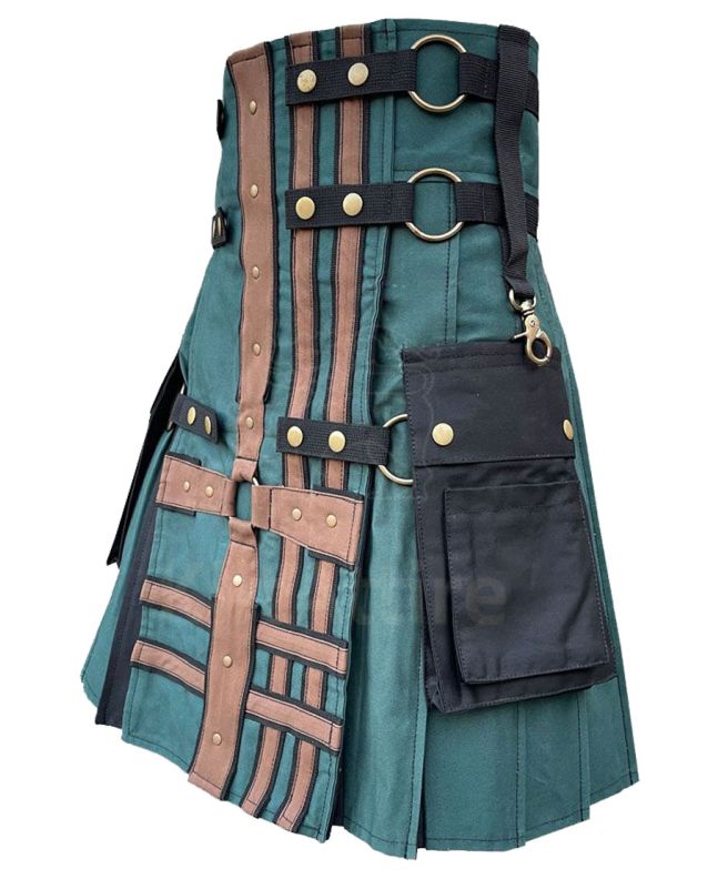 Green & Black Double Cross Utility Hybrid Kilt 
