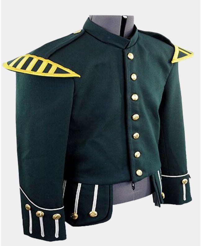 Green Military Piper Drummer Doublet Tunic Jacket Scottish Marching Band jackets