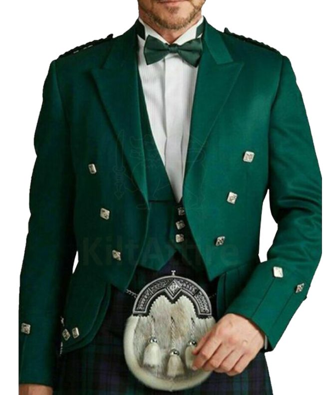 Green Prince Charlie Jacket With Waistcoat Set Scottish Highland