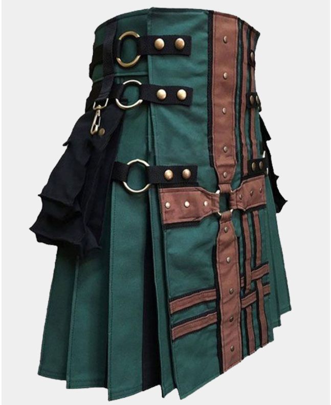 Hunter Green With Brown Medieval Modern Hybrid Kilt