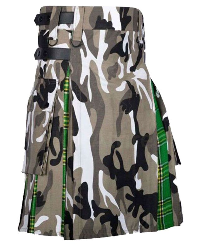 Irish Tartan and Urban Camo Utility Kilt Side