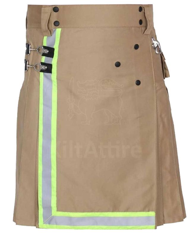 Khaki Firefighter Utility Kilt For Men Front