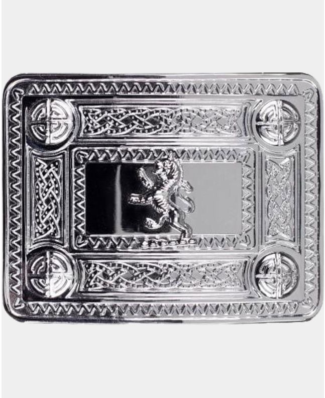 Lion Rampant Celtic Knot Belt Buckle-Chrome Finish