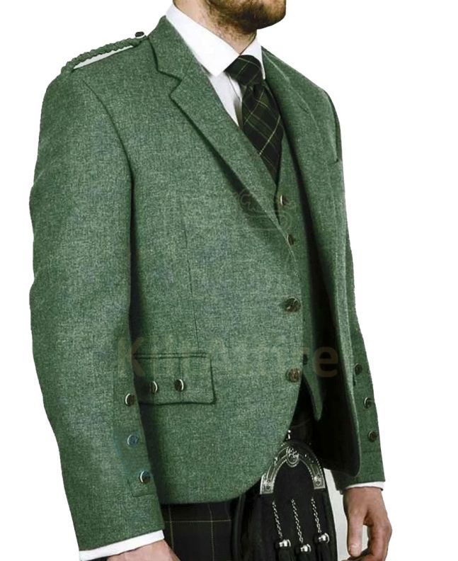 Lovat Green Wool Argyle Kilt Jacket with Vest