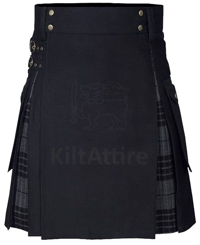 Mens 100% Cotton Jeans Hybrid Box Pleated Tartan Utility Kilt