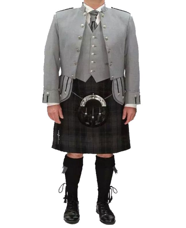 Men's Premium Traditional Scottish Grey Sheriffmuir Kilt Outfit