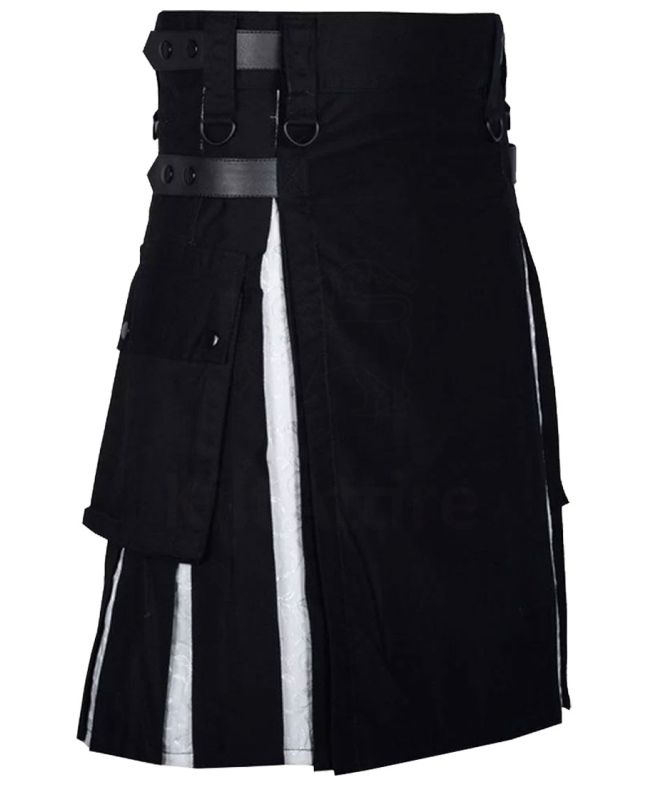 Modern Black Cotton Hybrid Utility Kilt