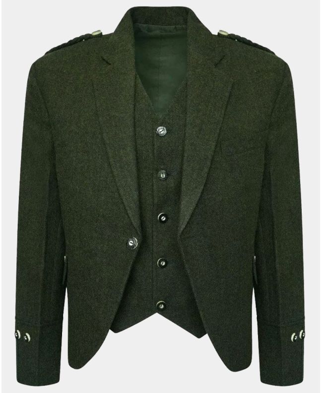 Olive Green Tweed Kilt Jacket with Vest