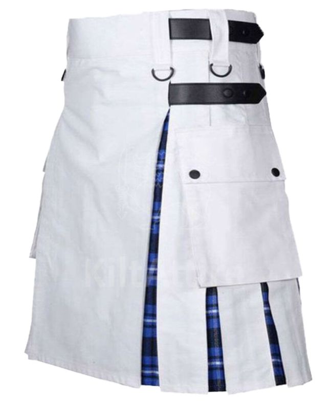 Ramsay Blue Tartan And White Cotton Hybrid Utility Kilt