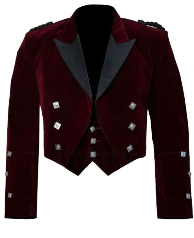 Red Velvet Prince Charlie Jacket With Waistcoat-Made To Measure