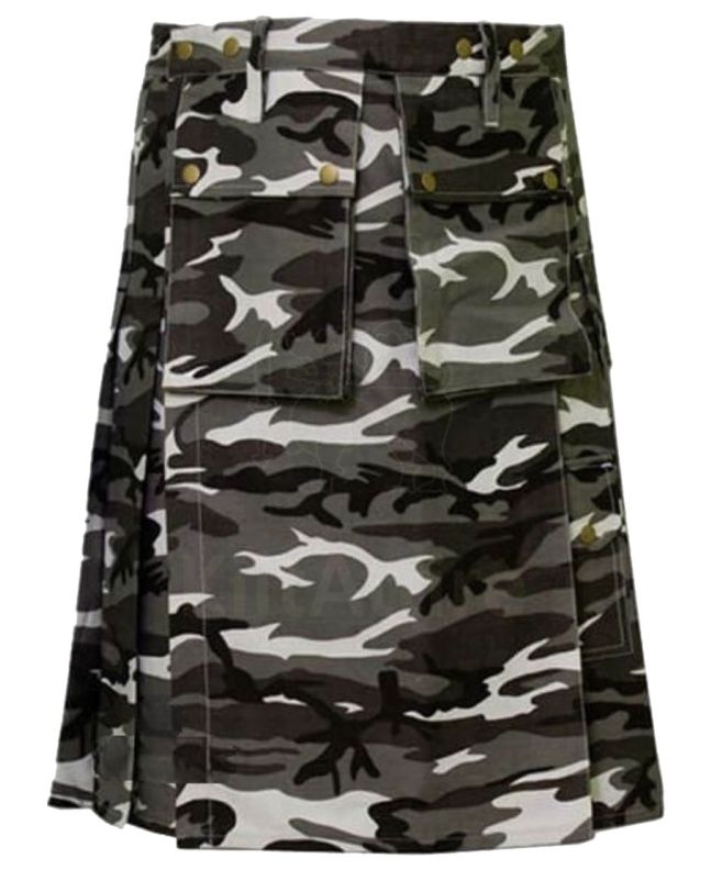 Two Front Pocket Camouflage Utility Kilt 