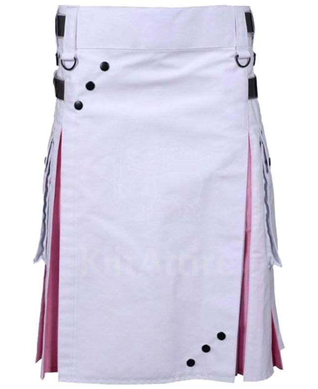 White and Pink Hybrid Utility Kilt