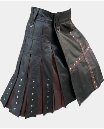 Black and Brown Leather Kilt For Men