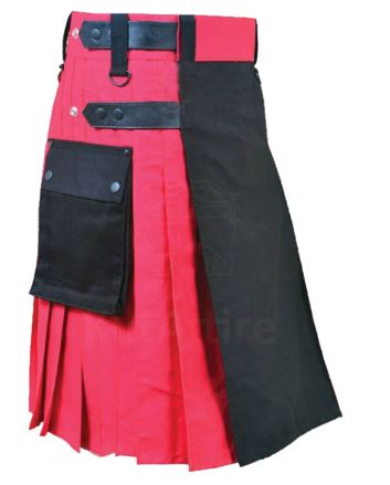 Black and Red Double Tone Kilt With Leather Straps