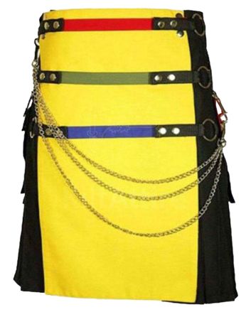 Black And Yellow Fashion Hybrid Utility Kilt