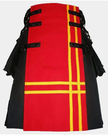 Black Canvas Red Front Yellow Double Cross Design Kilt