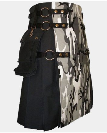 Black Canvas Urban Camouflage Cargo Utility Kilt