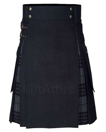 Black Cotton And Gray Watch Tartan Hybrid Utility Kilt