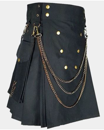 Black Fashion Utility Kilt With Silver Chain