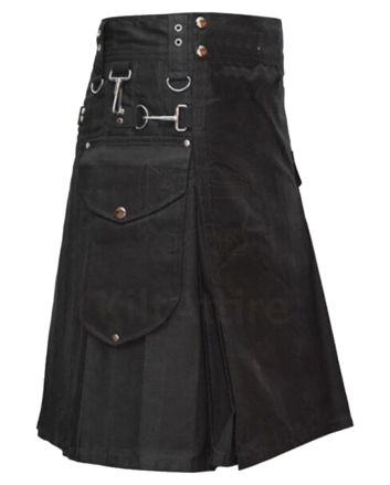 Black Modern Utility Kilt For Men