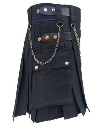 Black Modern Utility Kilt With Silver Chain