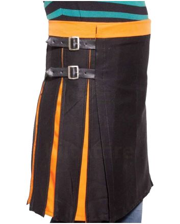 Box Pleated Modern Black And Orange Two Kilt