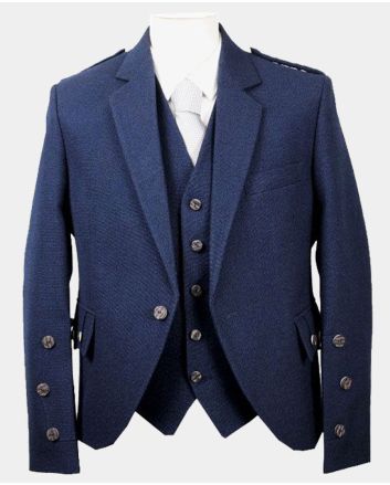 Braemar Blue Wool Tweed Argyle Jacket and Vest 