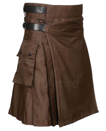 Chocolate Brown Leather Strap Utility Kilt For Active Man