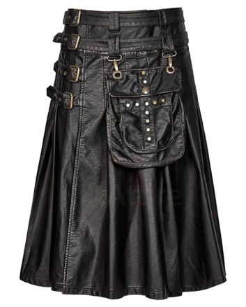 Cowhide Black Leather Gothic Kilt