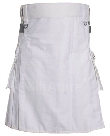 Deluxe White Utility Kilt With Leather Straps