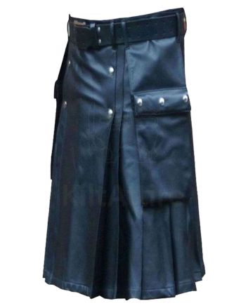 Gentleman Navy Blue Leather Kilt