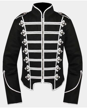 Gothic Black Silver Military Drummer Jacket For Men