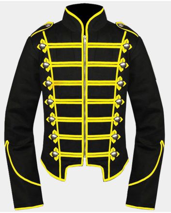Gothic Black Yellow Military Drummer Jacket For Men