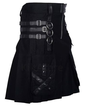 Gothic Style Leather Strap Utility Kilt