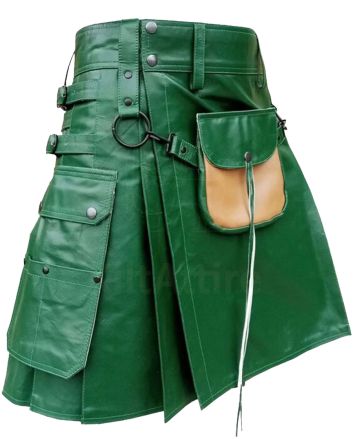 Green Leather Kilt For Men